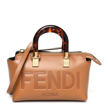 Fendi Vitello King Plexiglass Logo Embossed Mini By The Way Top Handle Boston Bag Caramello 1 of 10