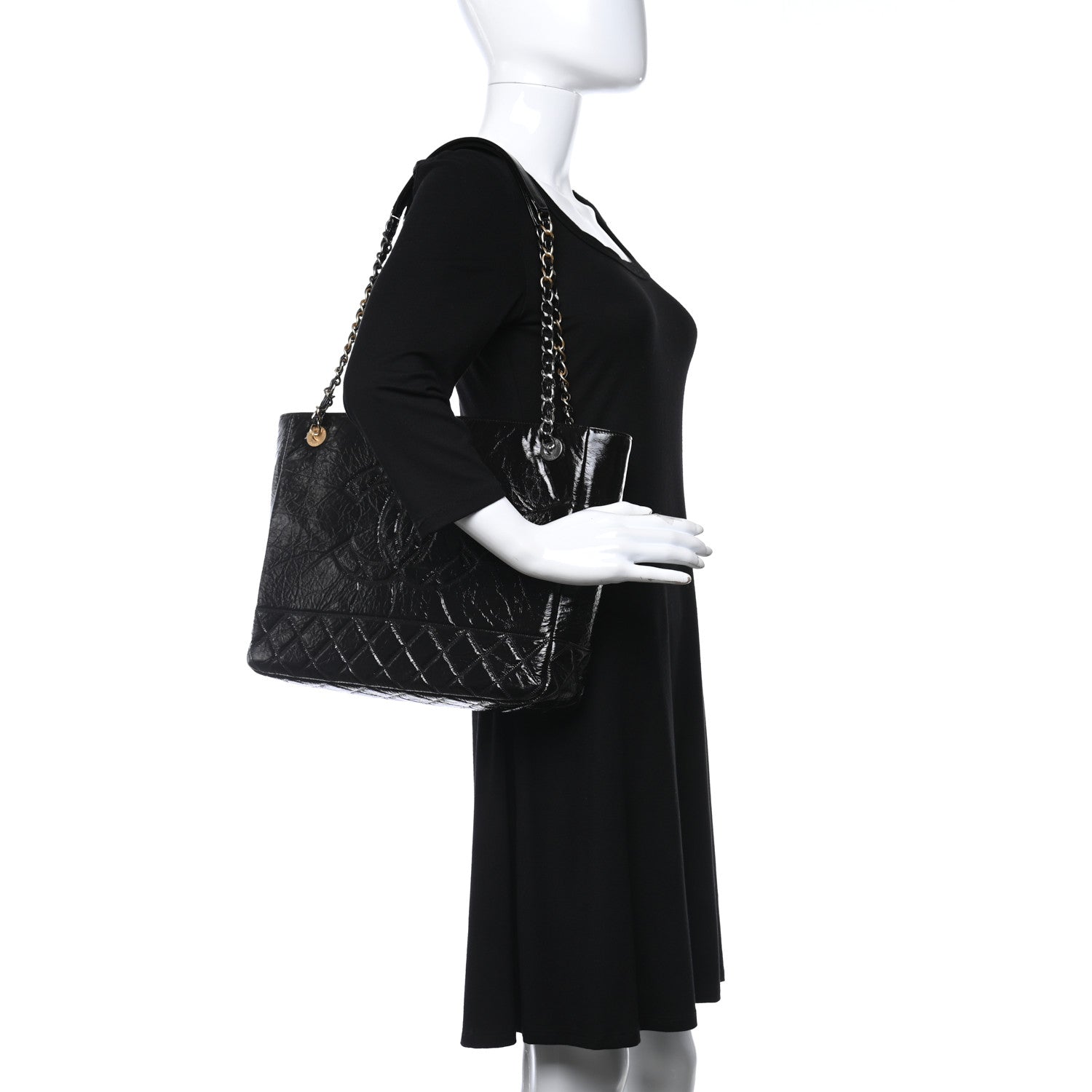 Chanel Shiny Aged Calfskin Quilted Small Shopping Bag Black 2 of 9
