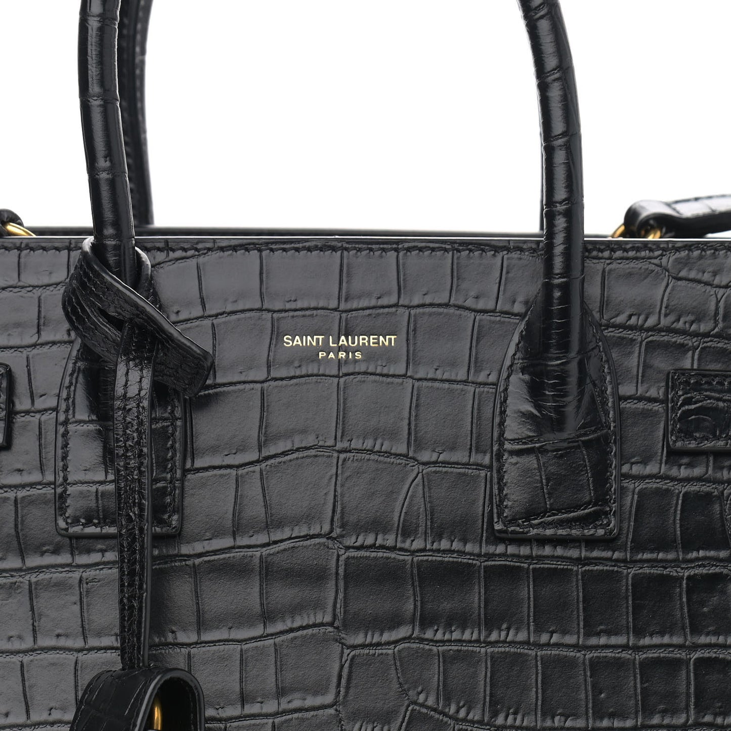 Calfskin Crocodile Embossed Baby Sac De Jour Black