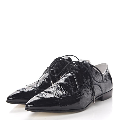 Chanel Patent Goatskin CC Lace Up Oxfords 36 Dark Navy 3 of 16