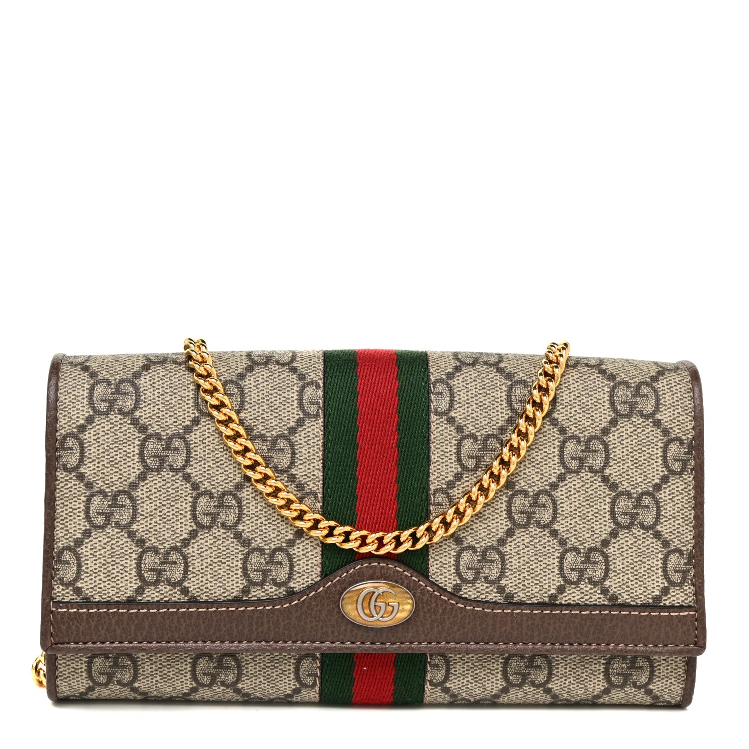 Gucci GG Supreme Monogram Web Ophidia Wallet On Chain Brown 1 of 11