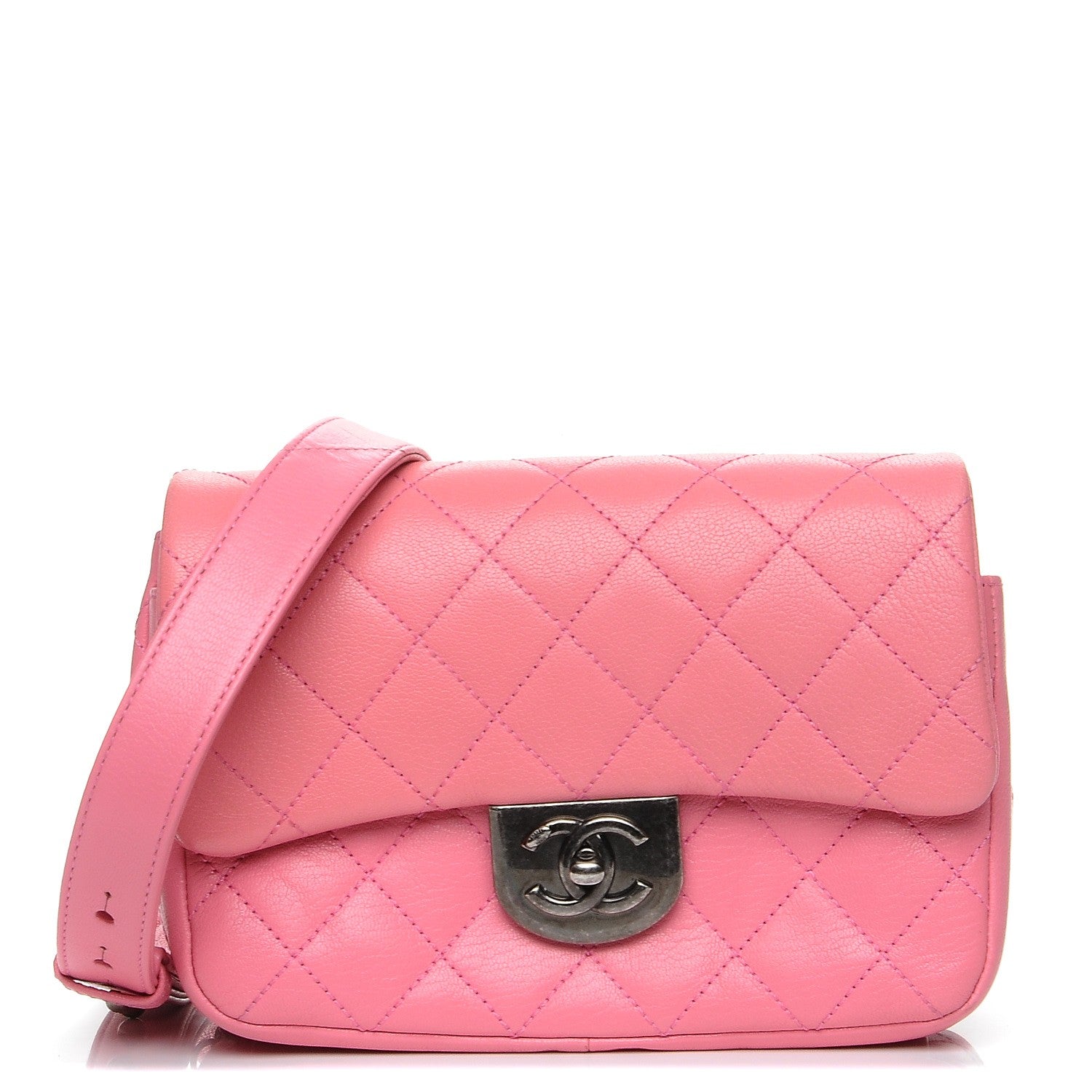 Chanel Shiny Goatskin Quilted Small Double Carry Waist Chain Flap Pink 1 of 8