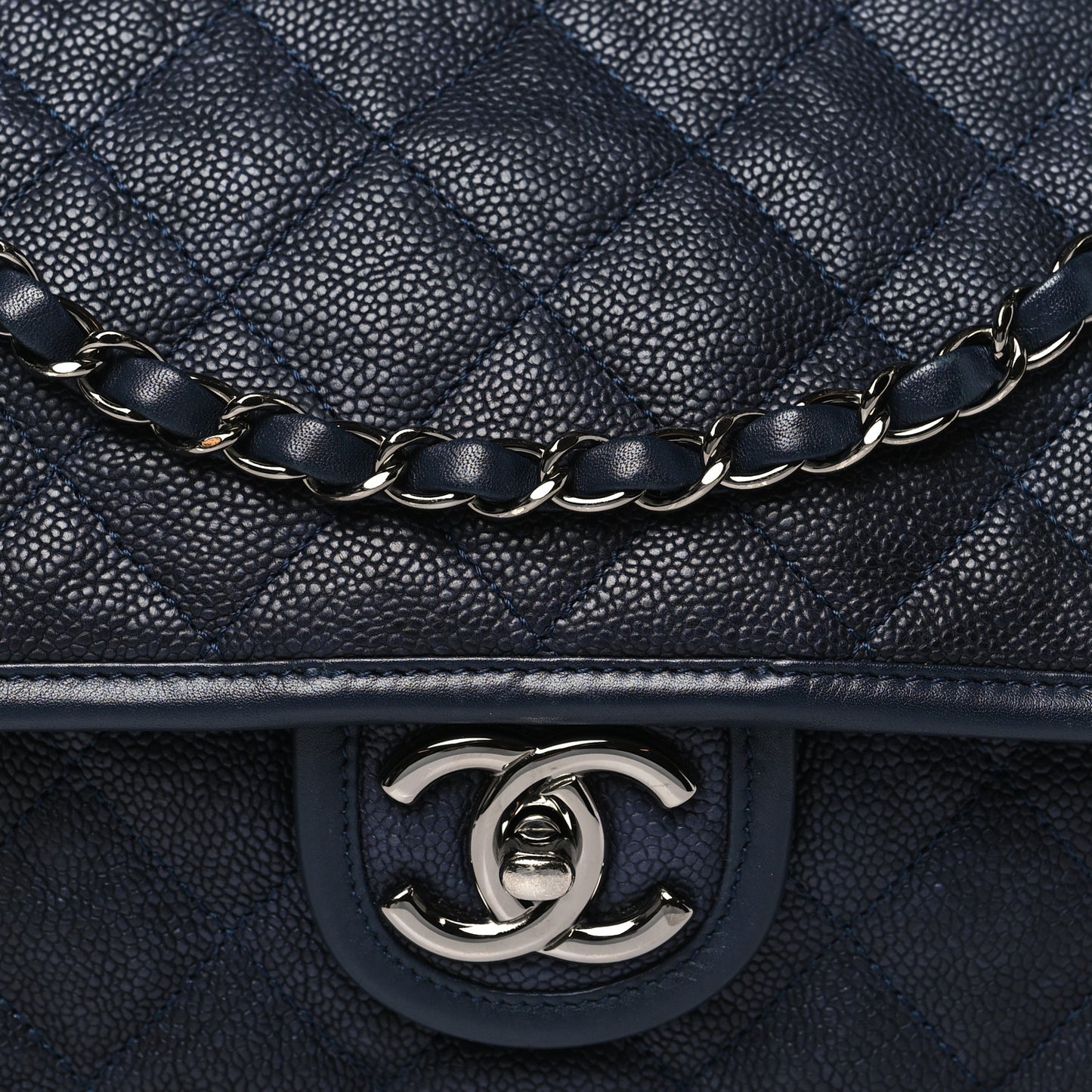 Caviar Quilted Medium French Riviera Flap Dark Navy Blue