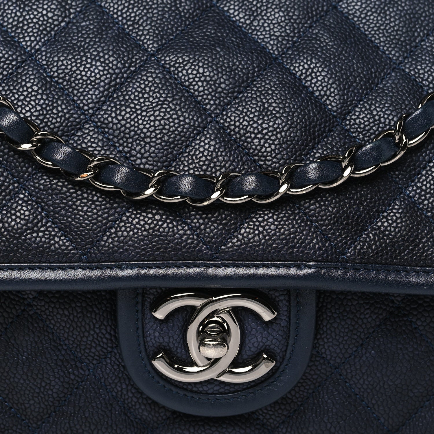 Chanel Caviar Quilted Medium French Riviera Flap Dark Navy Blue 8 of 11