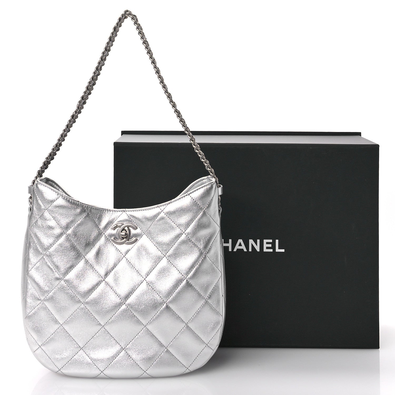 Chanel Metallic Lambskin Chain Rows Quilted Chain Hobo Silver 11 of 11