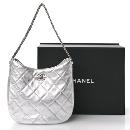 Chanel Metallic Lambskin Chain Rows Quilted Chain Hobo Silver 11 of 11