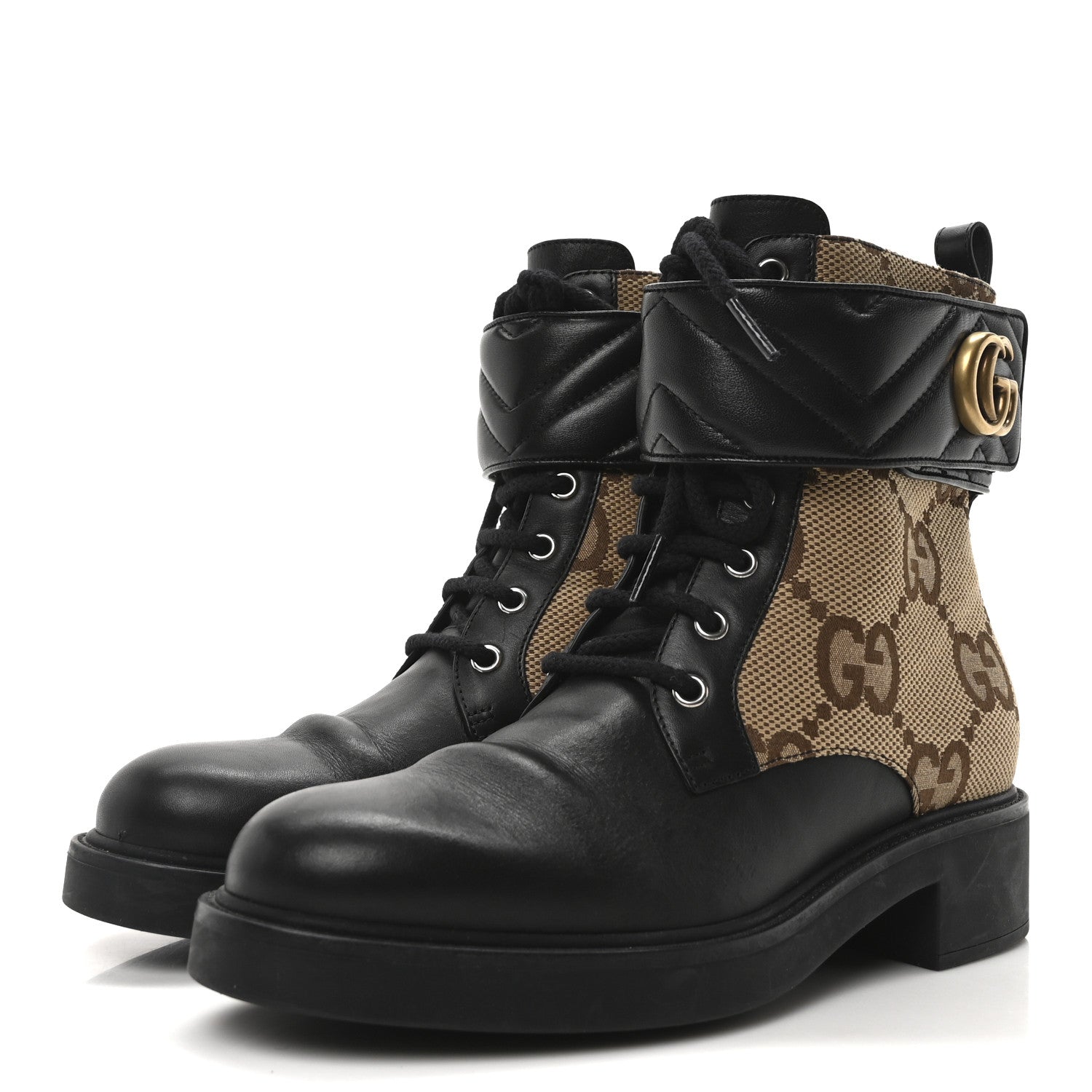Gucci Flores Calfskin Monogram Maxi GG Nappa Matelasse Double G 40mm Ankle Boots 39 Black Camel Ebony 4 of 8