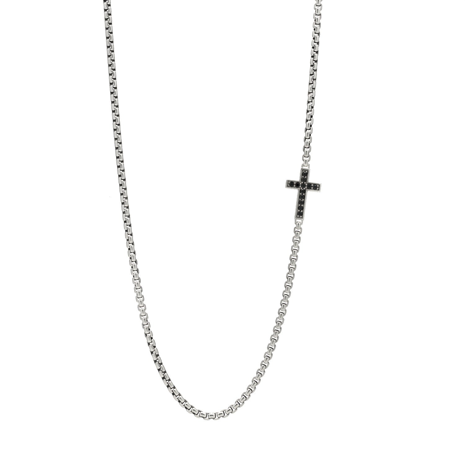 David Yurman Sterling Silver Black Diamond Streamline Cross Station Necklace 26" 1 of 5