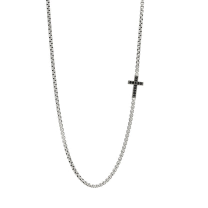 David Yurman Sterling Silver Black Diamond Streamline Cross Station Necklace 26" 1 of 5