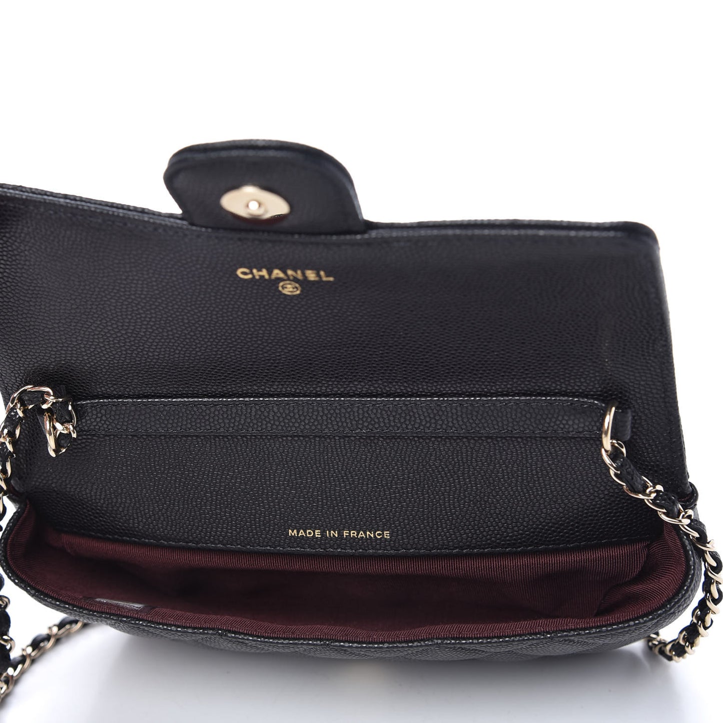 Caviar Quilted Glasses Case With Chain Black