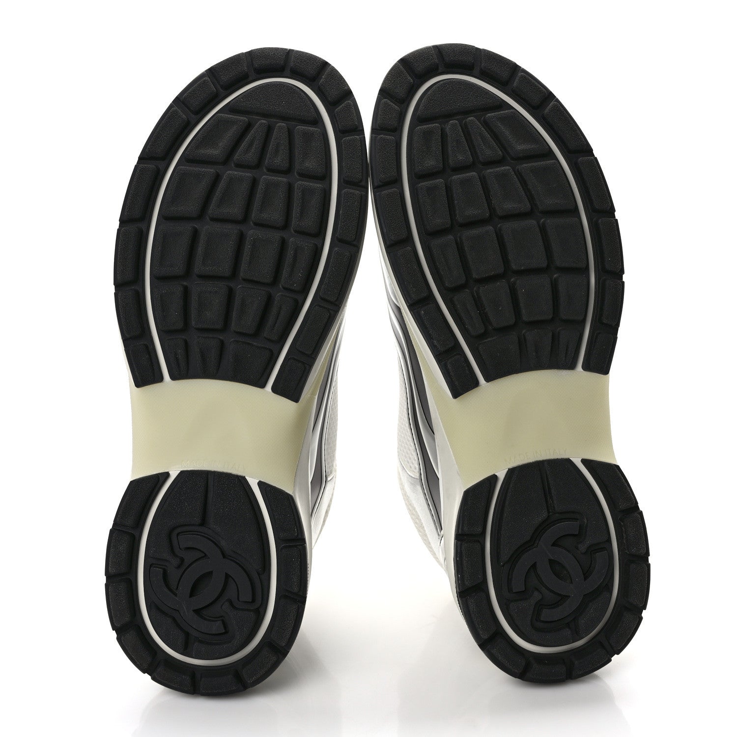 Chanel Fabric Laminated Calfskin Stretch CC Sneakers 41 White Silver 5 of 9