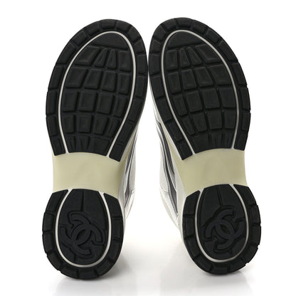 Chanel Fabric Laminated Calfskin Stretch CC Sneakers 41 White Silver 5 of 9