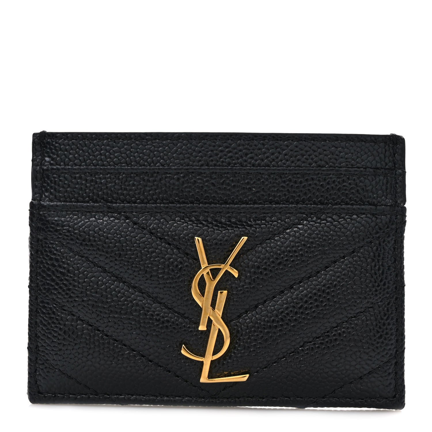 Saint Laurent Grain De Poudre Matelasse Chevron Monogram Credit Card Case Black 1 of 7