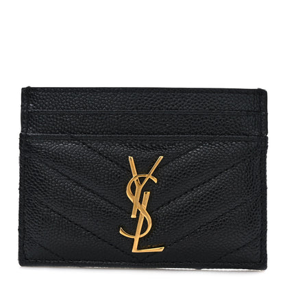 Saint Laurent Grain De Poudre Matelasse Chevron Monogram Credit Card Case Black 1 of 7