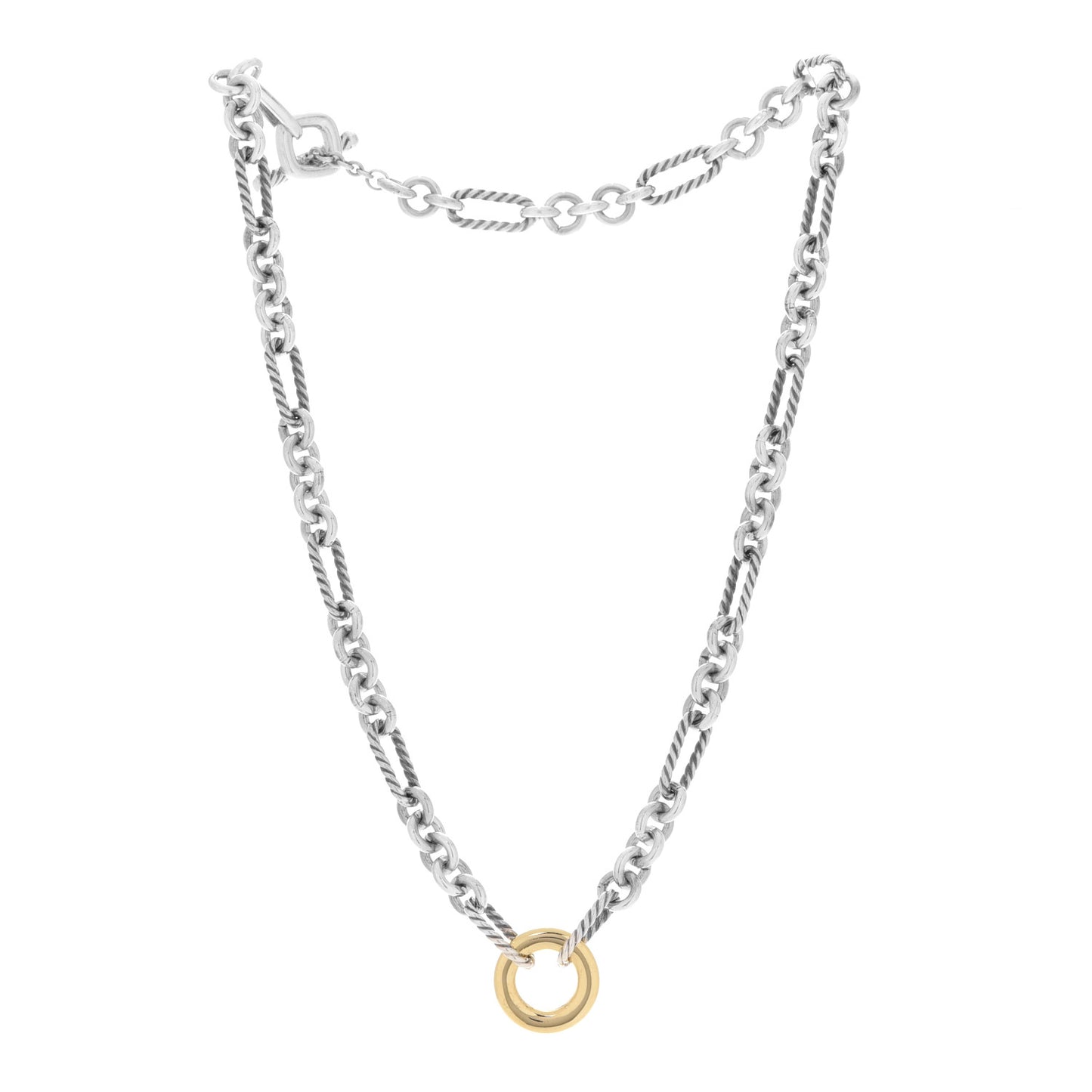 Sterling Silver 18K Yellow Gold Figaro Two Tone Link Necklace