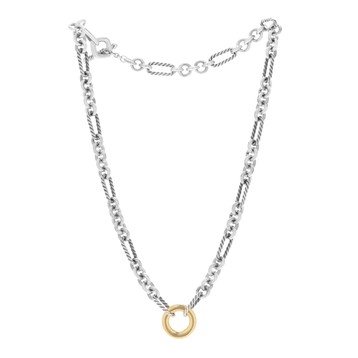 David Yurman Sterling Silver 18K Yellow Gold Figaro Two Tone Link Necklace 3 of 6