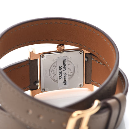 Hermes Stainless Steel Swift 21mm Heure H Hour Perforated Double Tour Quartz Watch Etoupe 4 of 5