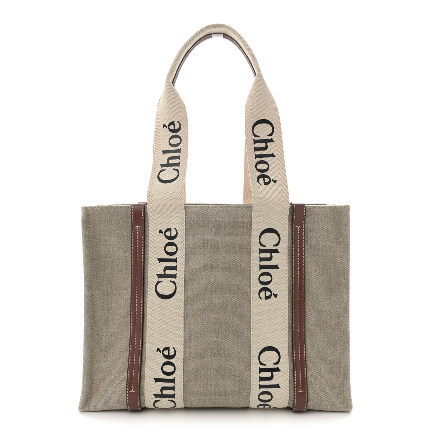 Cotton Calfskin Medium Woody Ribbon Tote White Brown