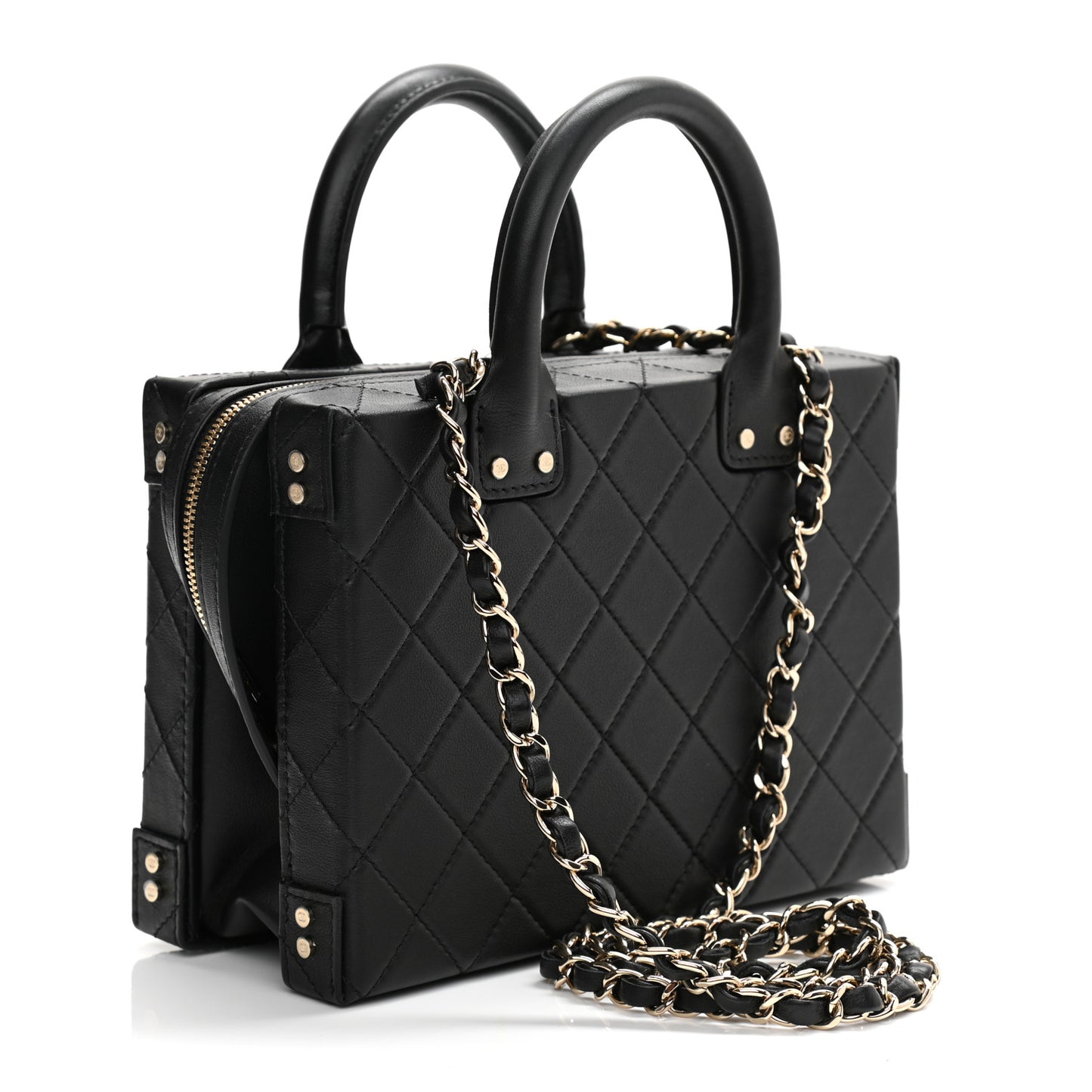 Calfskin Quilted Studded Square Vanity Case Black
