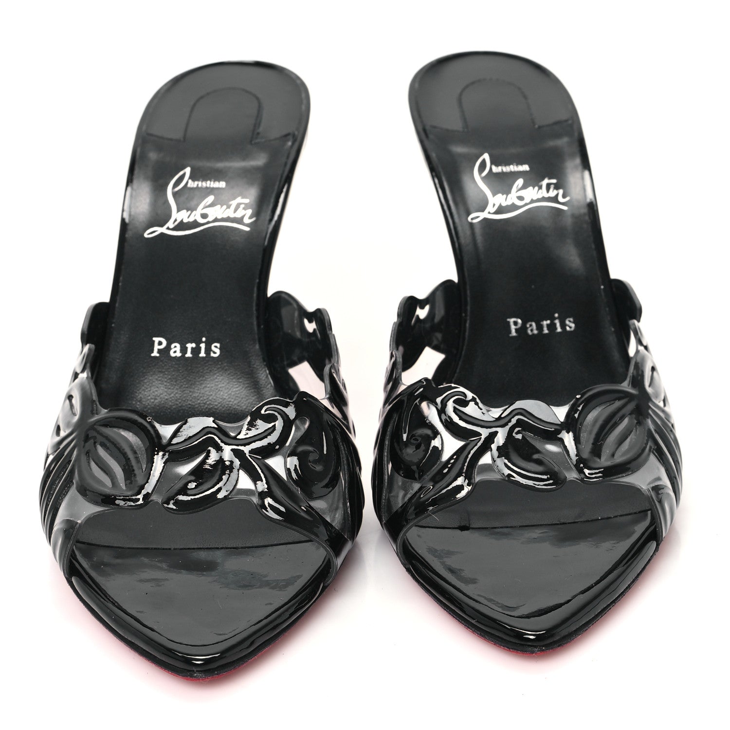 Christian Louboutin Nappa PVC Apostropha Petunia 80 Mules 39.5 Black 3 of 9