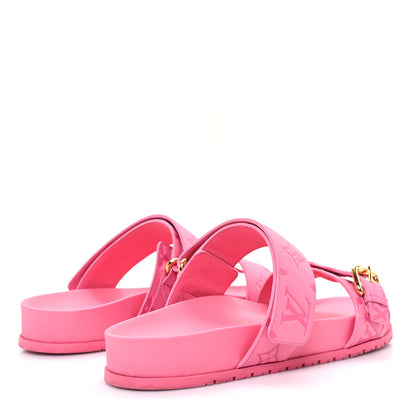 Louis Vuitton Calfskin Monogram Embossed Bom Dia Flat Mule Sandals 39 Pink 5 of 10
