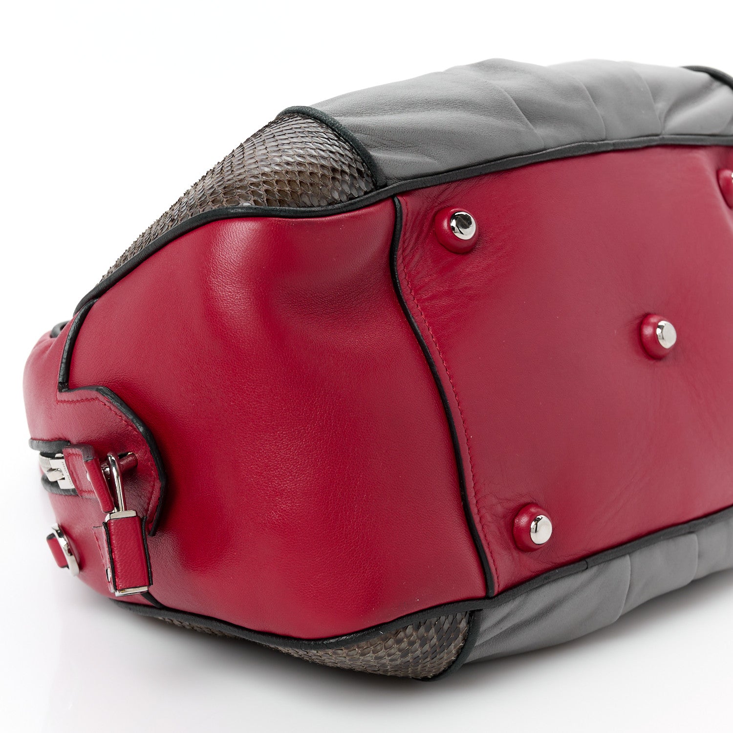 Miu Miu Nappa Snakeskin Bowler Grey Red 10 of 11