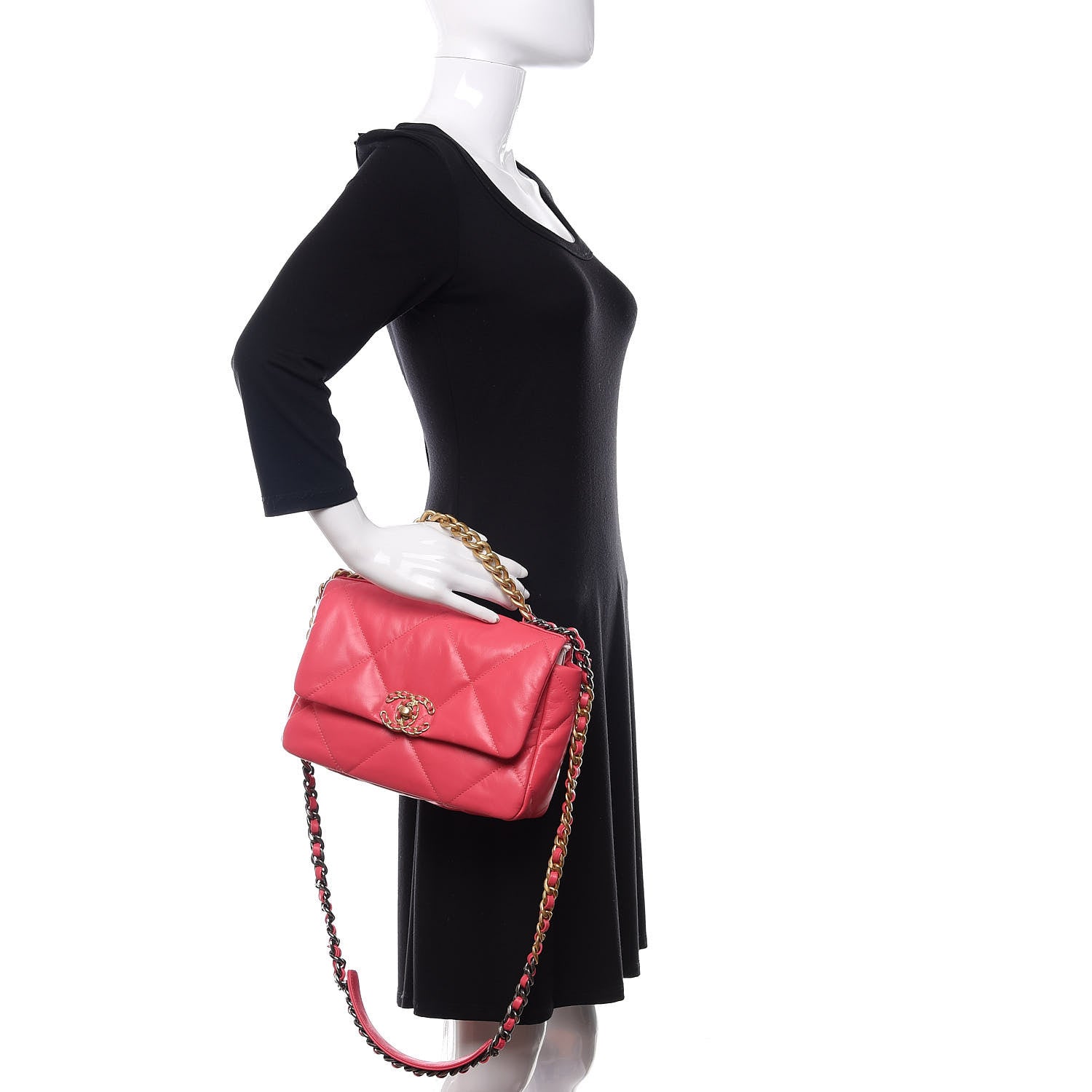 Chanel Shiny Goatskin Quilted Medium 19 Flap Dark Pink 3 of 10