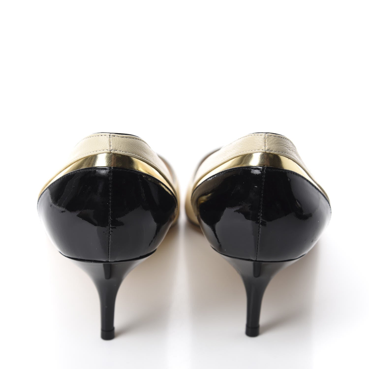 Jimmy Choo Nappa Mirror Patent Calfskin Leap Pumps 40 Bone Black Gold 5 of 9