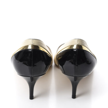 Jimmy Choo Nappa Mirror Patent Calfskin Leap Pumps 40 Bone Black Gold 5 of 9