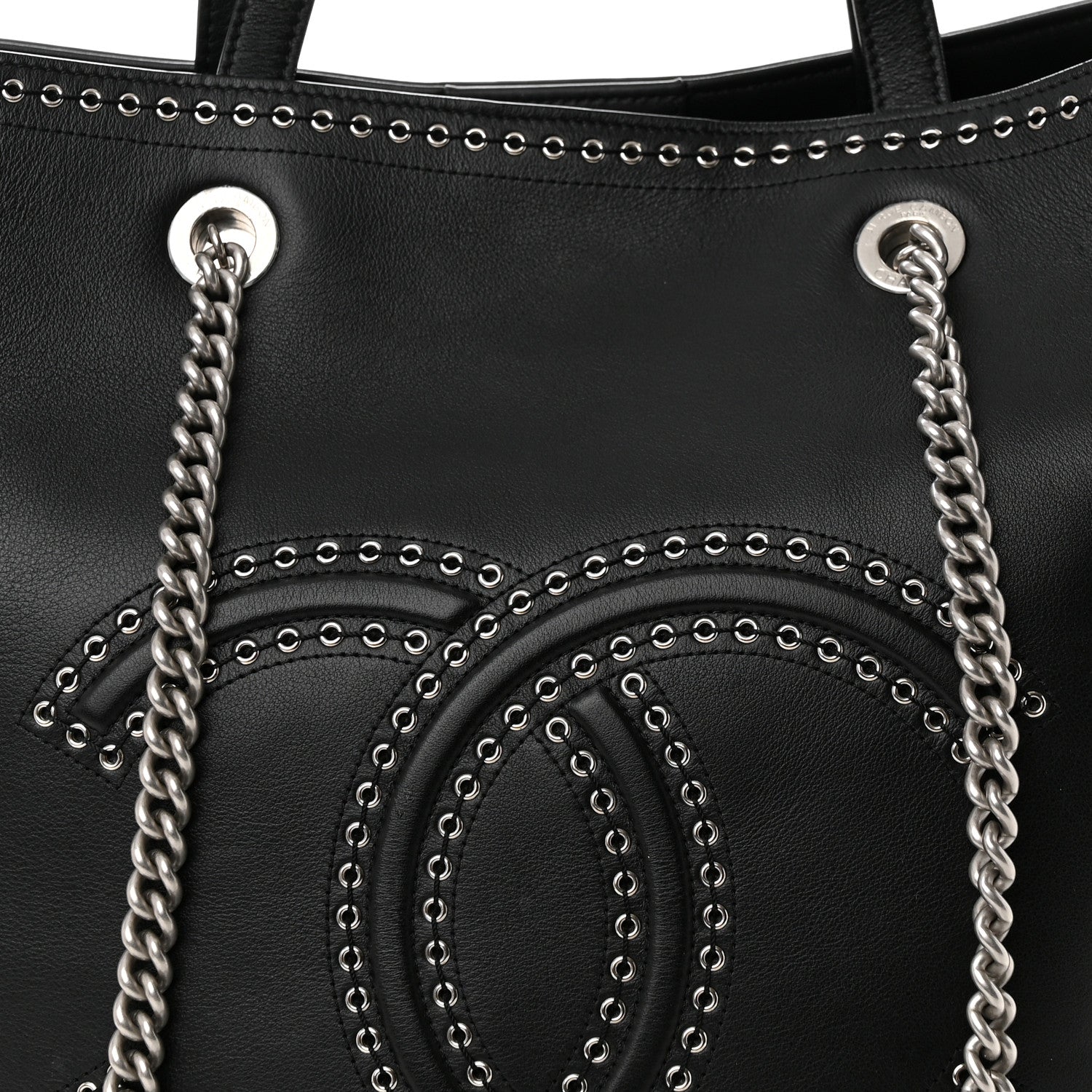 Chanel Grained Calfskin Large Coco Eyelets Shopping Tote Black 8 of 19