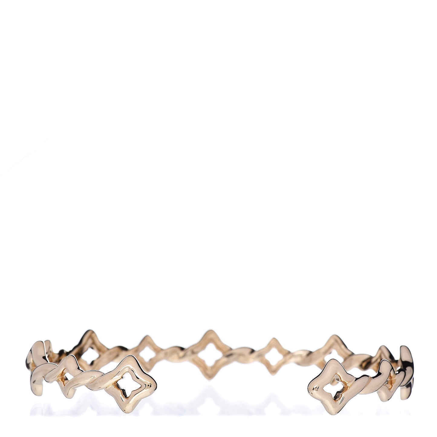 18K Yellow Gold Diamond Venetian Quatrefoil Single Row Cuff Bracelet