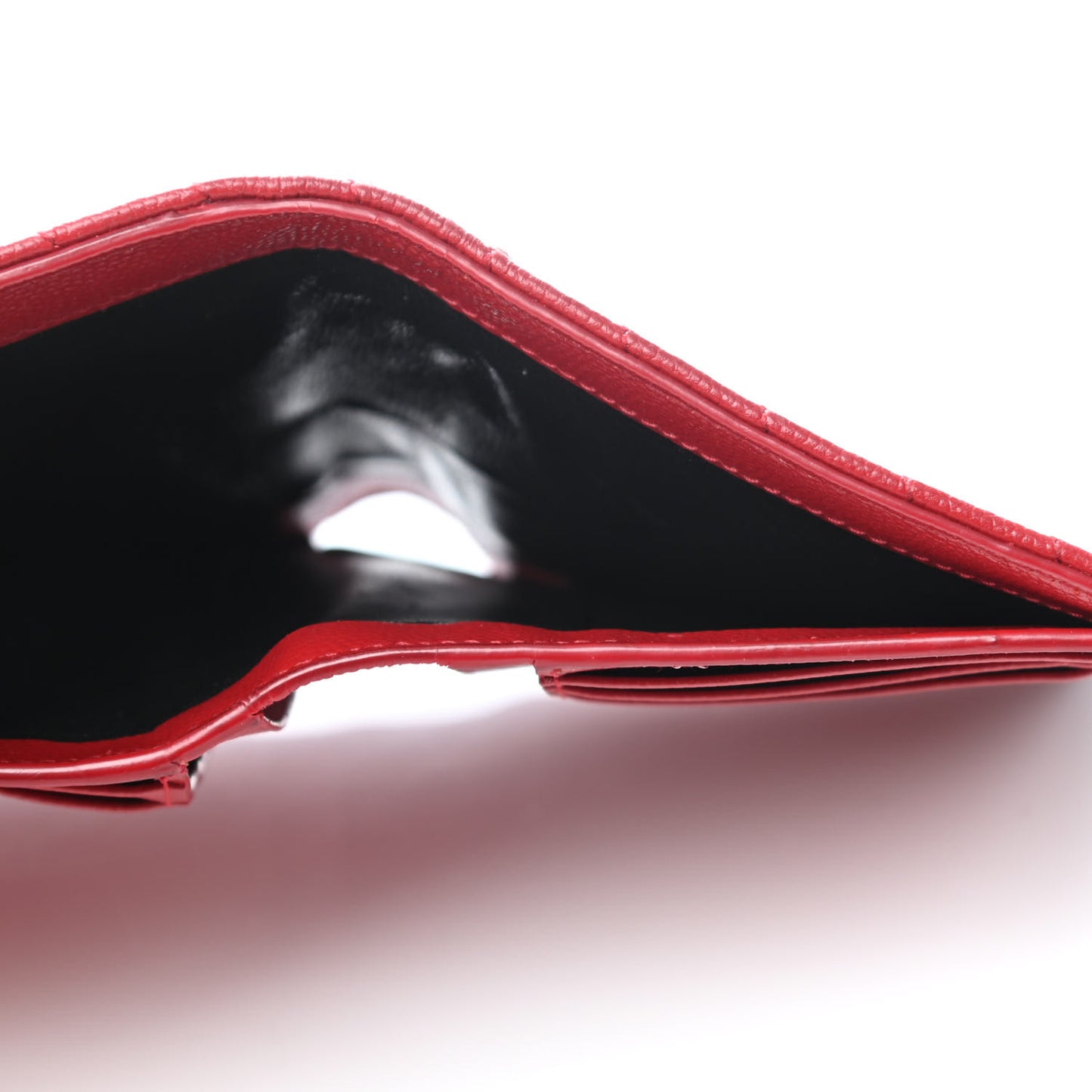 Grain De Poudre Matelasse Chevron Monogram Compact Tri Fold Wallet Red