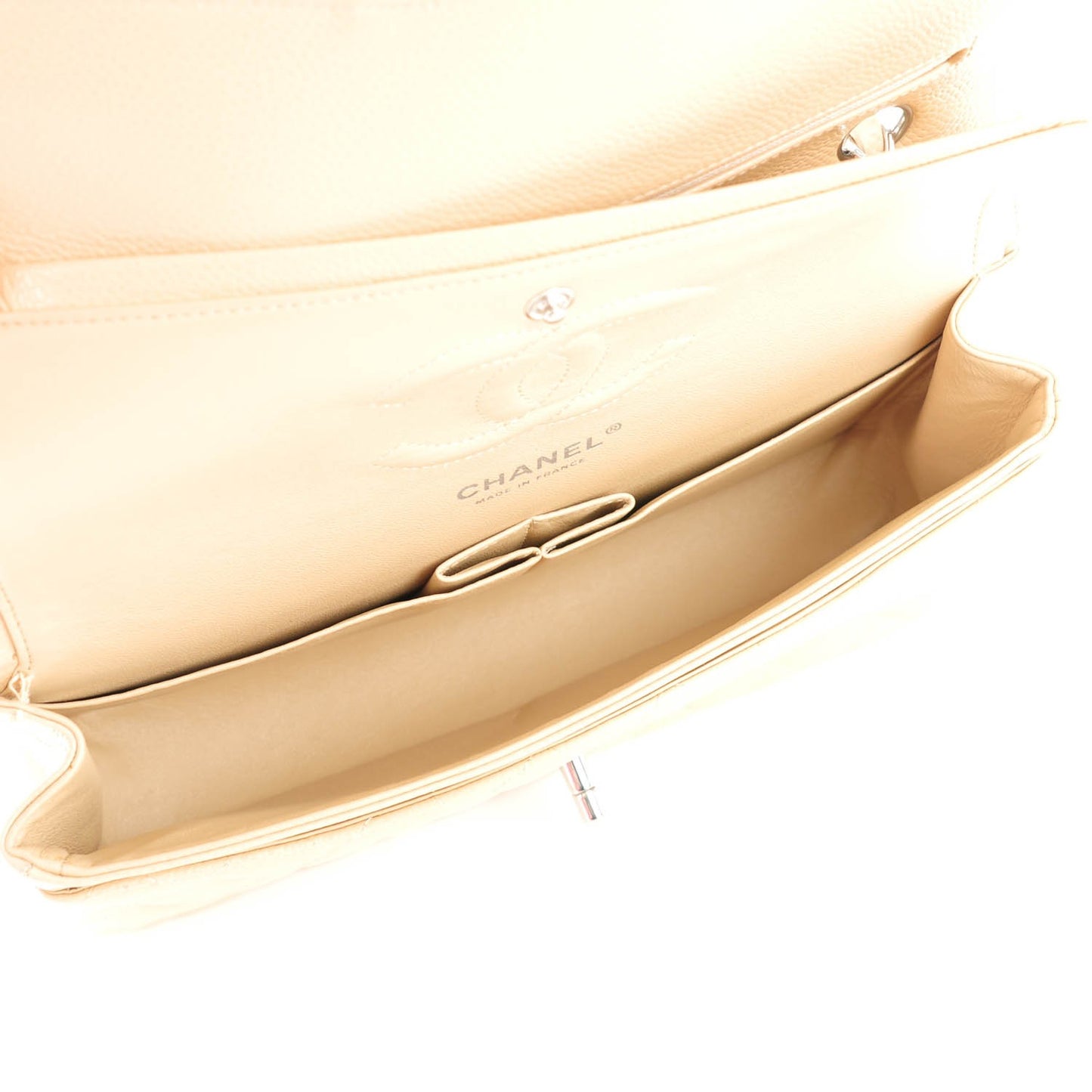 Caviar Quilted Medium Double Flap Beige Clair