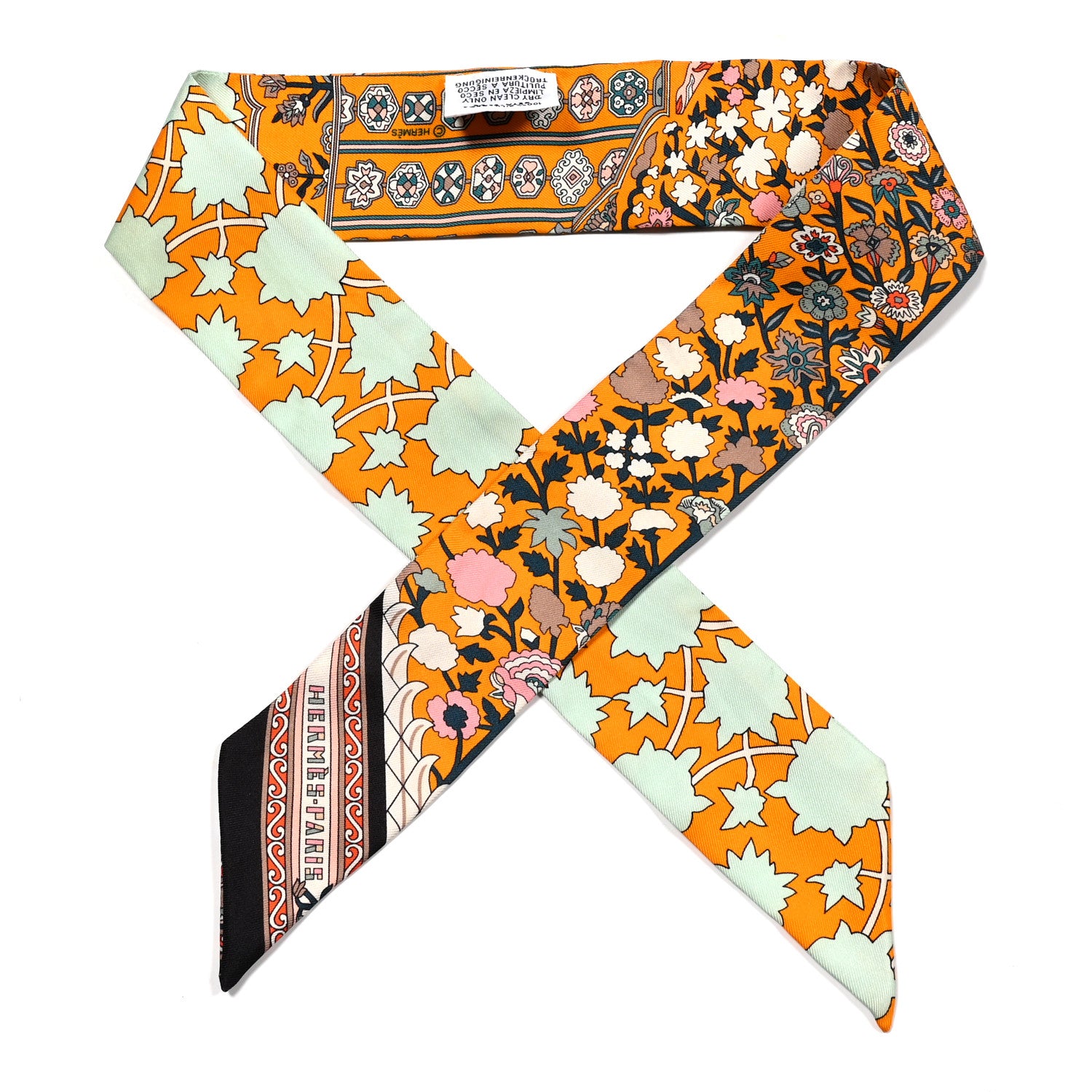 Hermes Silk Tapis Persans Twilly Jaune Aqua Rose Poudre 1 of 4