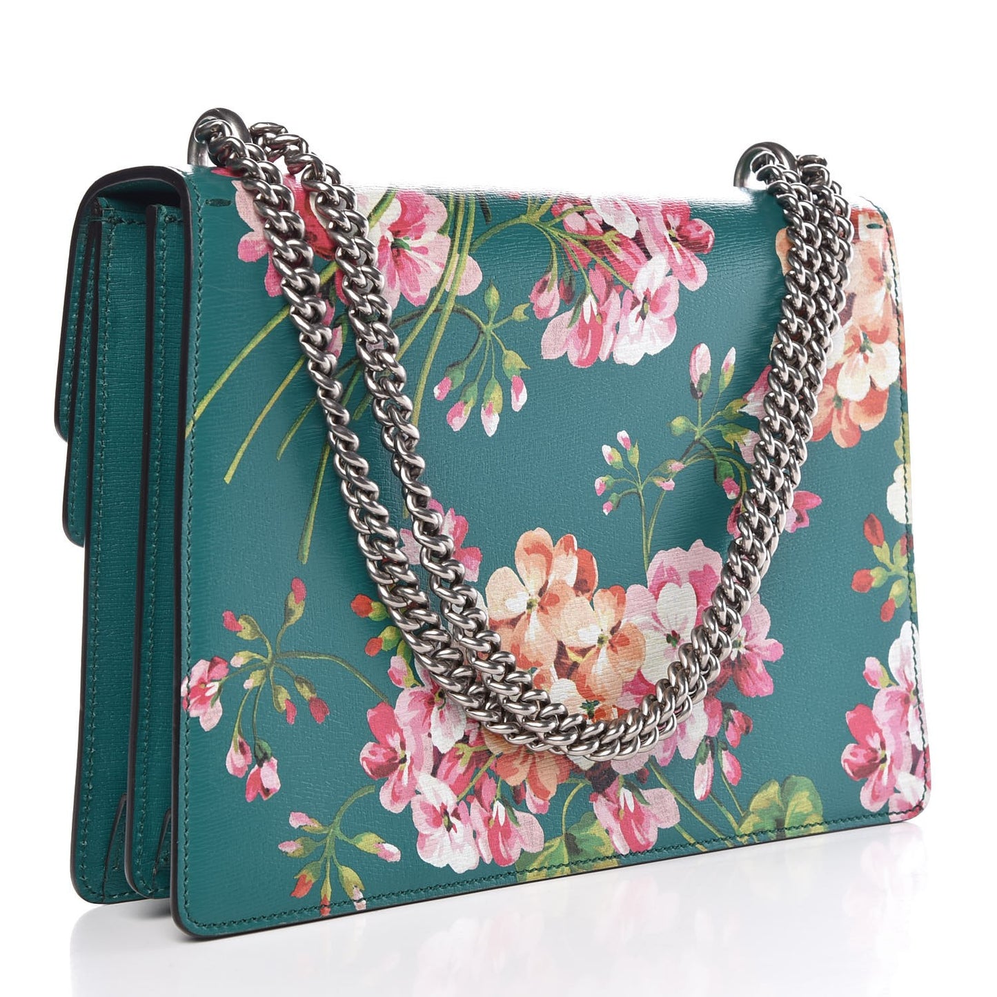 Calfskin Blooms Print Medium Dionysus Shoulder Bag Bright Emerald Multicolor