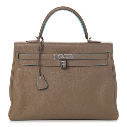 Hermes Togo Eclat Kelly Retourne 35 Etoupe Bleu Azteq 1 of 14