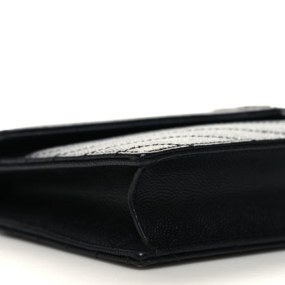 Saint Laurent Grain De Poudre Matelasse Chevron Monogram Envelope Chain Wallet Black 9 of 11