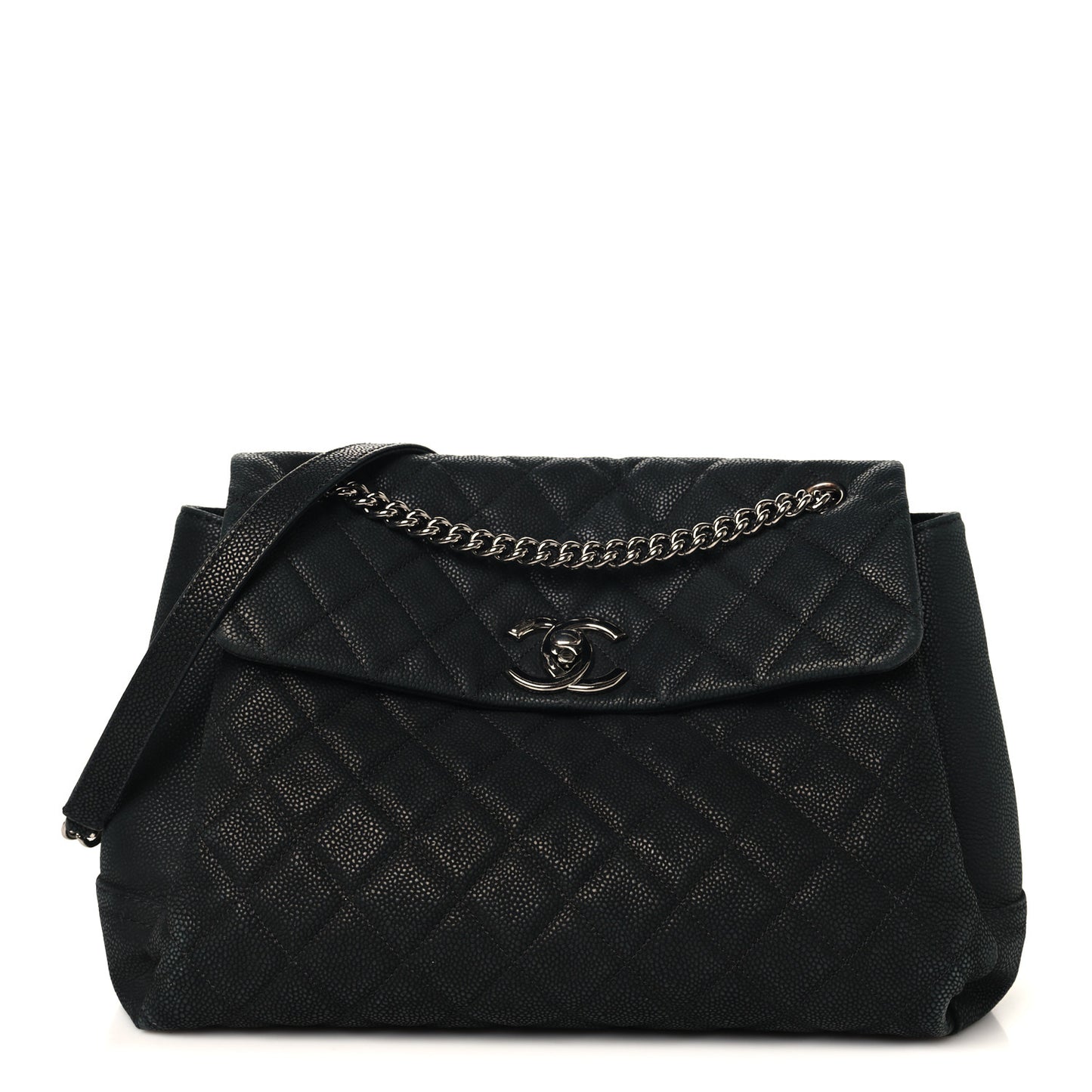 Iridescent Caviar Medium Lady Pearly Flap Black