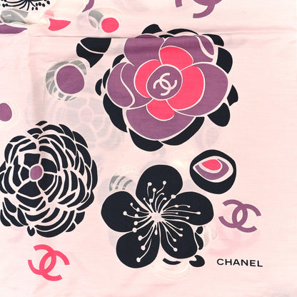 Chanel Cotton Silk CC Camellia Square Scarf Light Pink Black 2 of 3