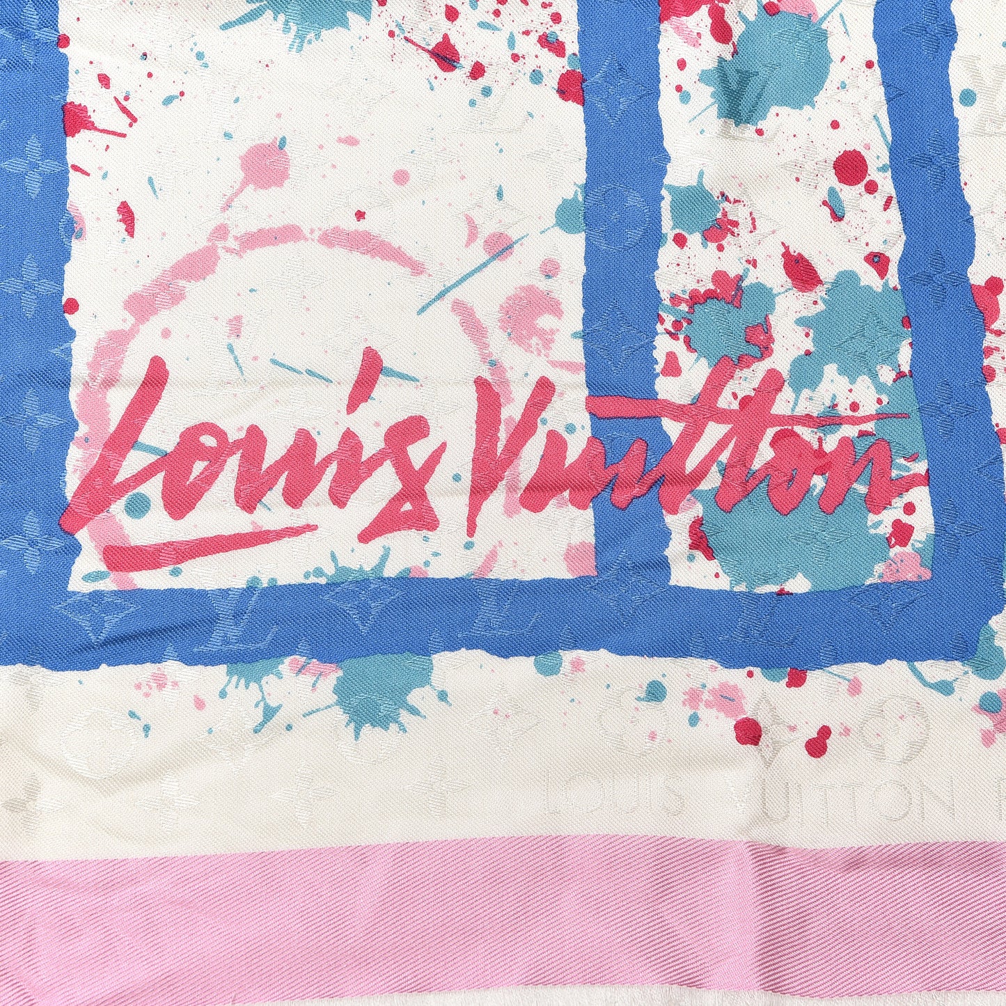 Wool Silk Monogram Mr. A Shawl Pink Blue