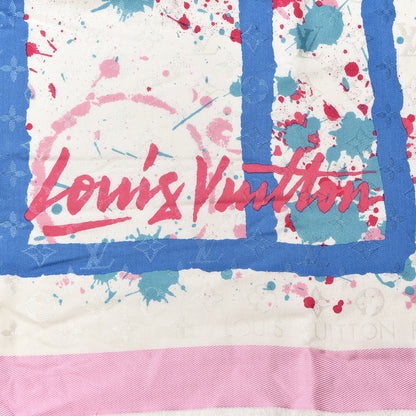 Louis Vuitton Wool Silk Monogram Mr. A Shawl Pink Blue 3 of 4
