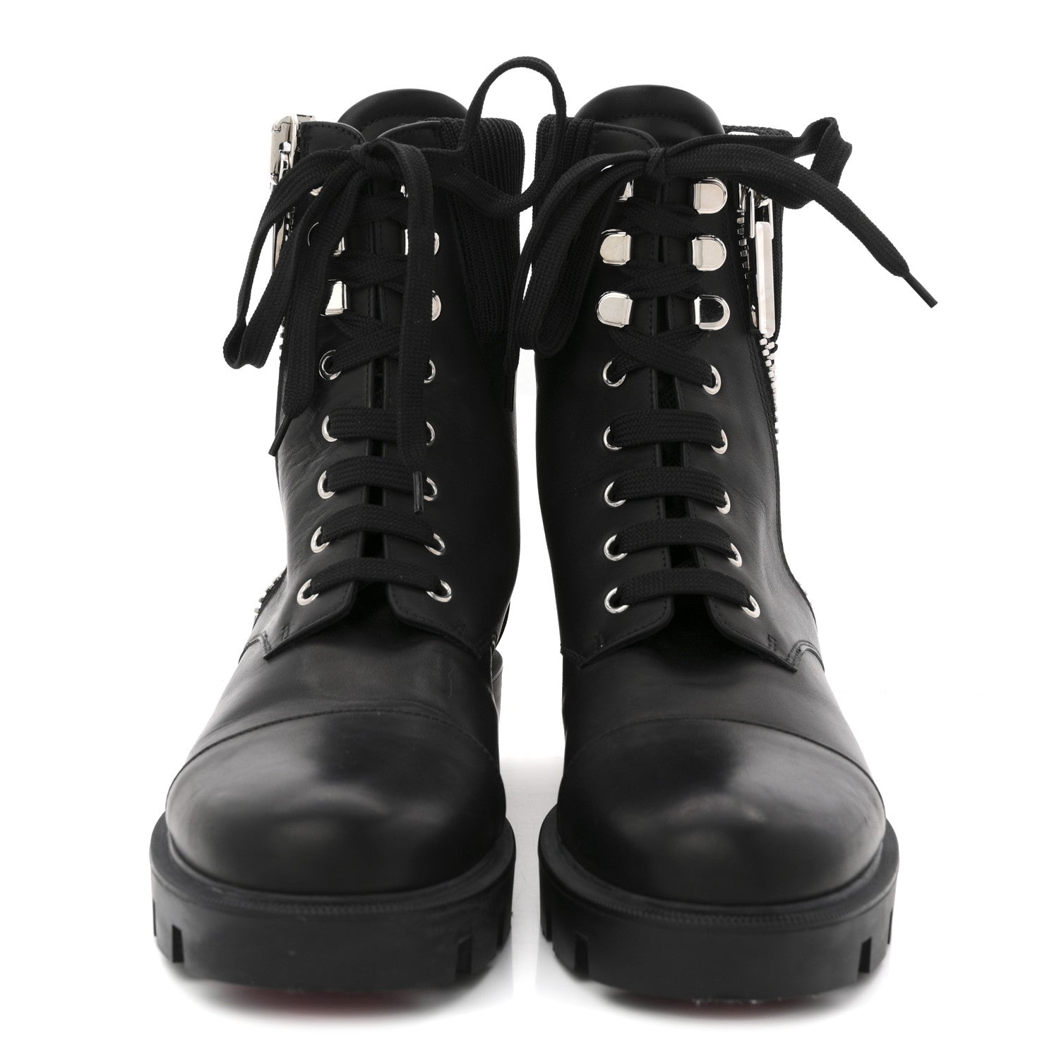 Christian Louboutin Calfskin Knit En Hiver Zip Boots 41 Black
