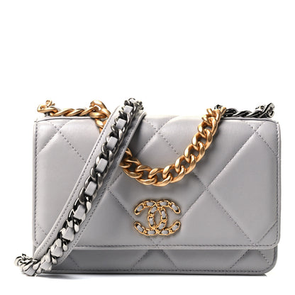 Chanel Lambskin Quilted Chanel 19 Wallet On Chain WOC Grey 1 of 4