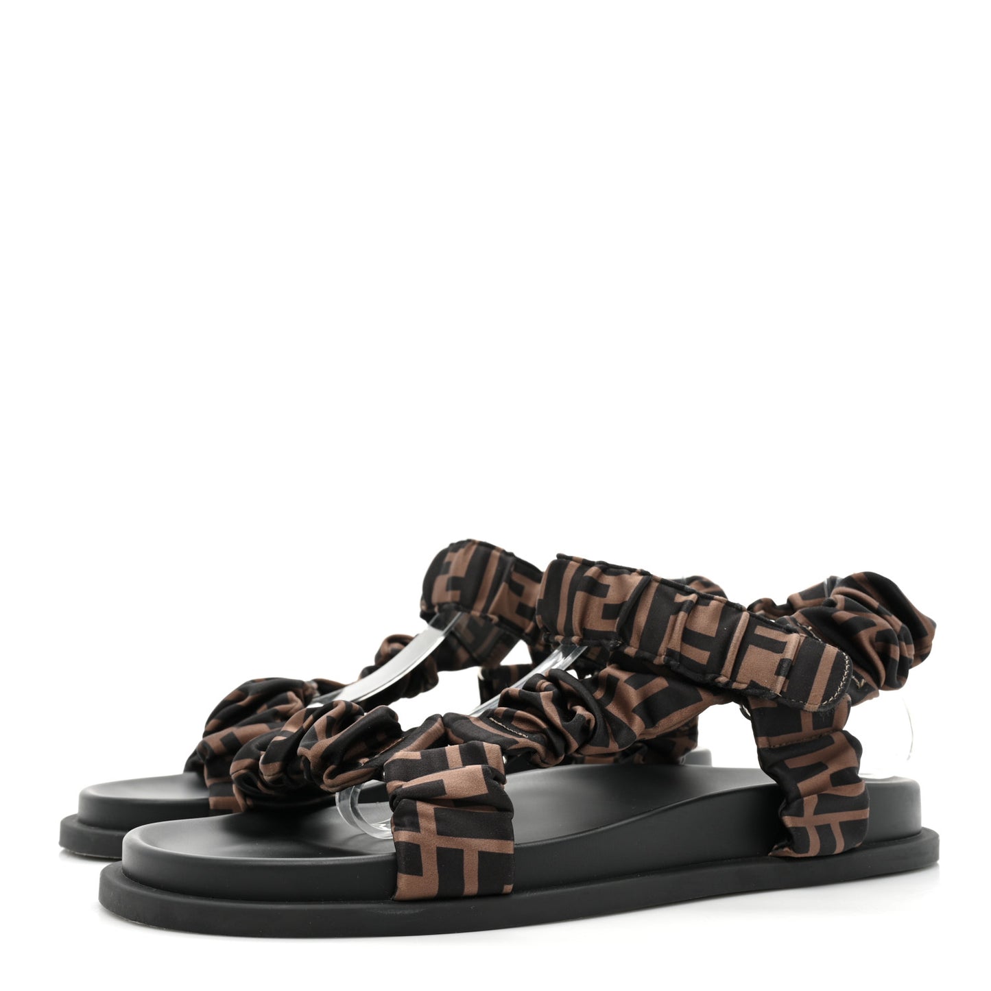 Satin FF Ruched Sandals 39 Tobacco Black