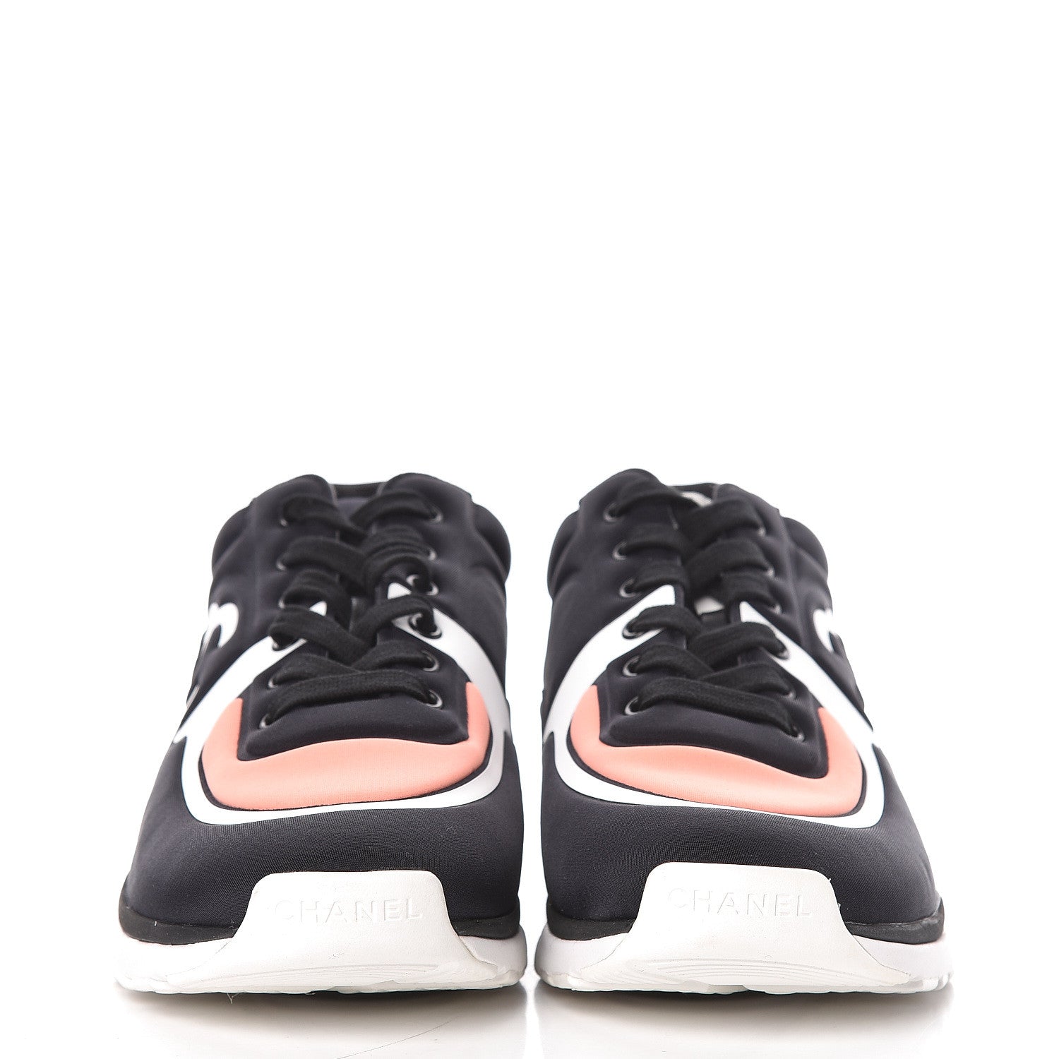 Chanel Lycra Fabric Womens CC Sneakers 39 Black White Pink 2 of 10