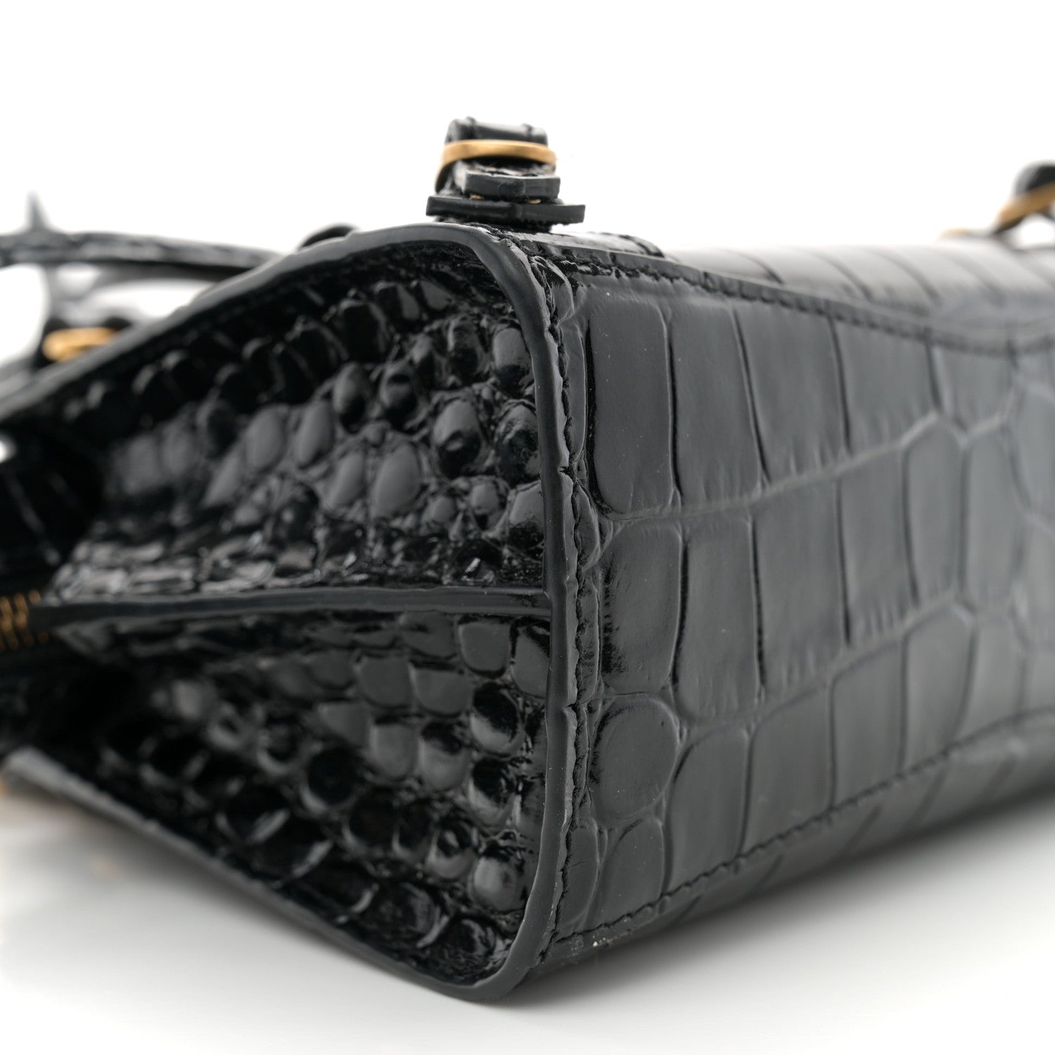 Balenciaga Shiny Supple Calfskin Crocodile Embossed Neo Classic Gold Hardware Nano City Crossbody Black 8 of 11