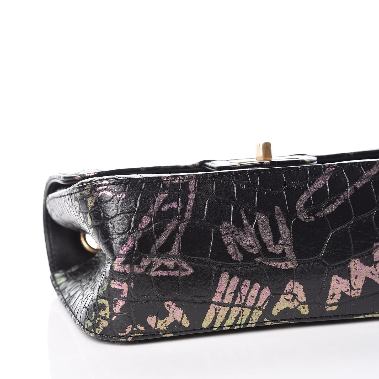 Calfskin Crocodile Embossed Graffiti 2.55 Mini Cocodile Reissue Flap Black Pink