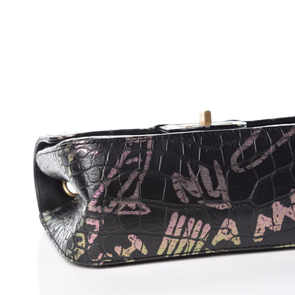 Chanel Calfskin Crocodile Embossed Graffiti 2.55 Mini Cocodile Reissue Flap Black Pink 5 of 10