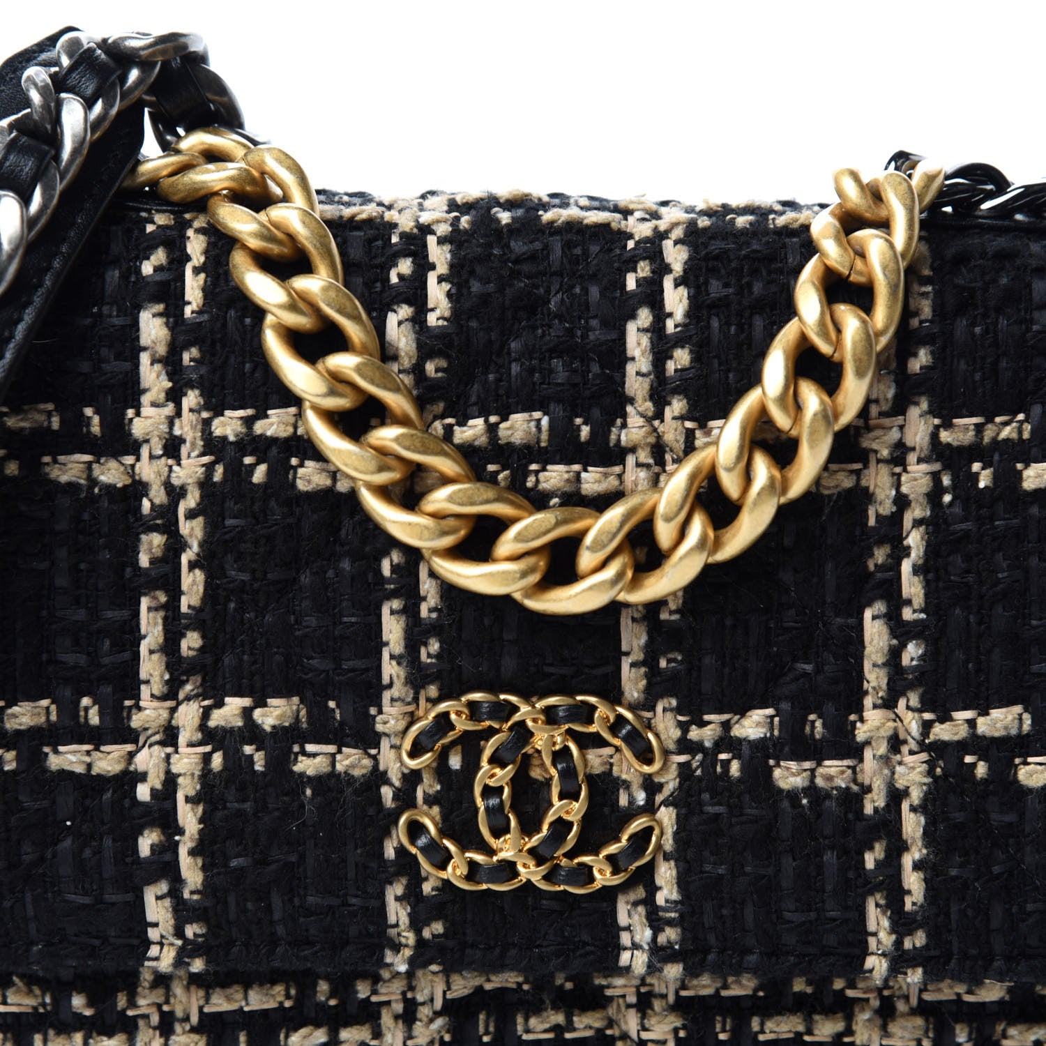 Chanel Tweed Quilted Chanel 19 Wallet On Chain WOC Black Beige 11 of 12