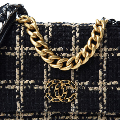 Chanel Tweed Quilted Chanel 19 Wallet On Chain WOC Black Beige 11 of 12
